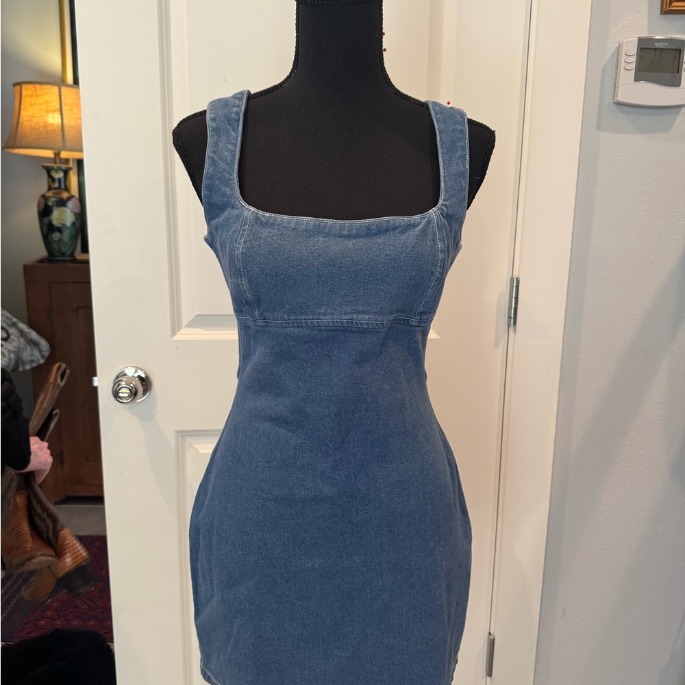 h:ours Blue Bodycon Mini Dress Square Neck Sleeveless